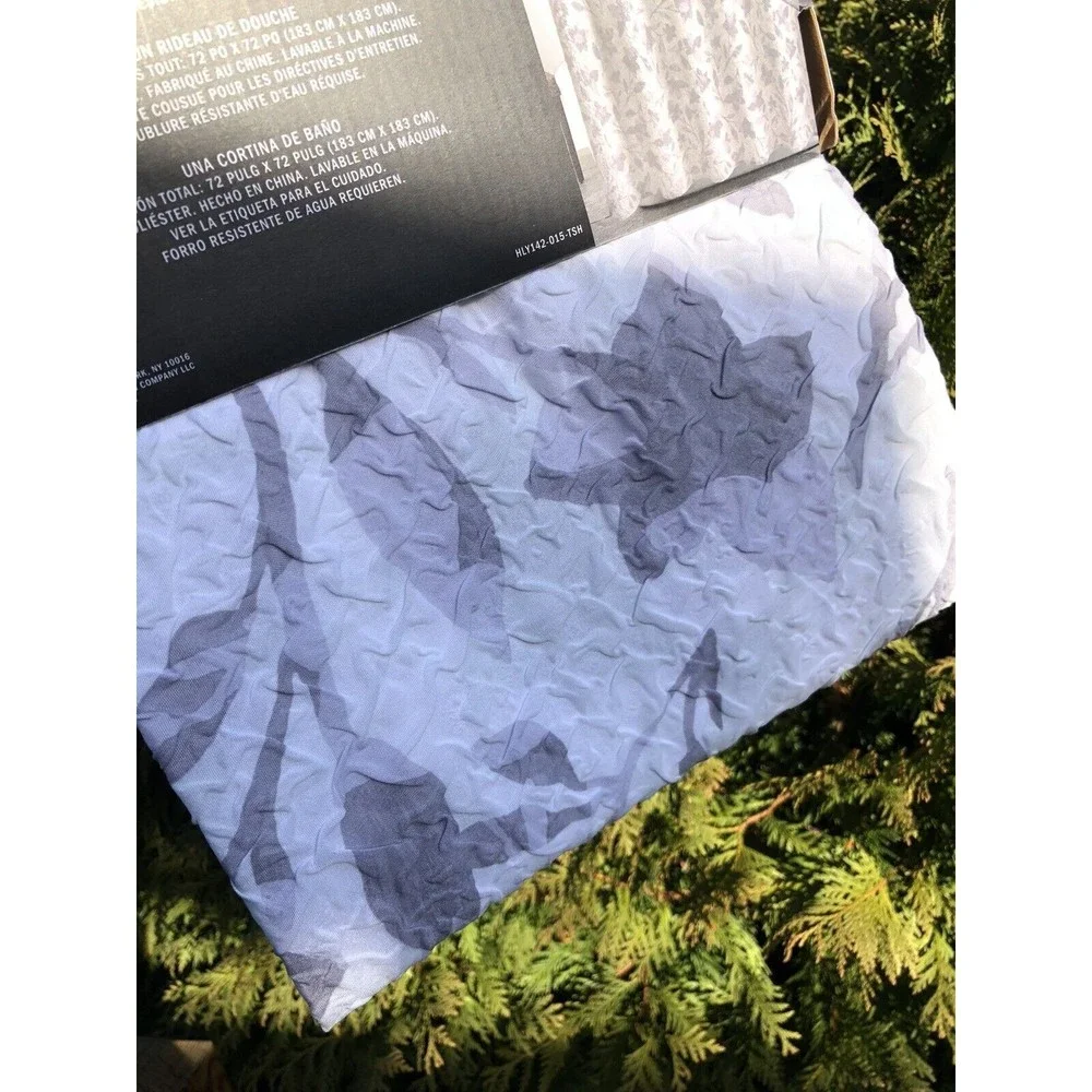 New DKNY Shower Curtain Halsey Printed Microsculpt Textured White Gray 72
